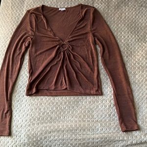 brown garage long sleeve keyhole top